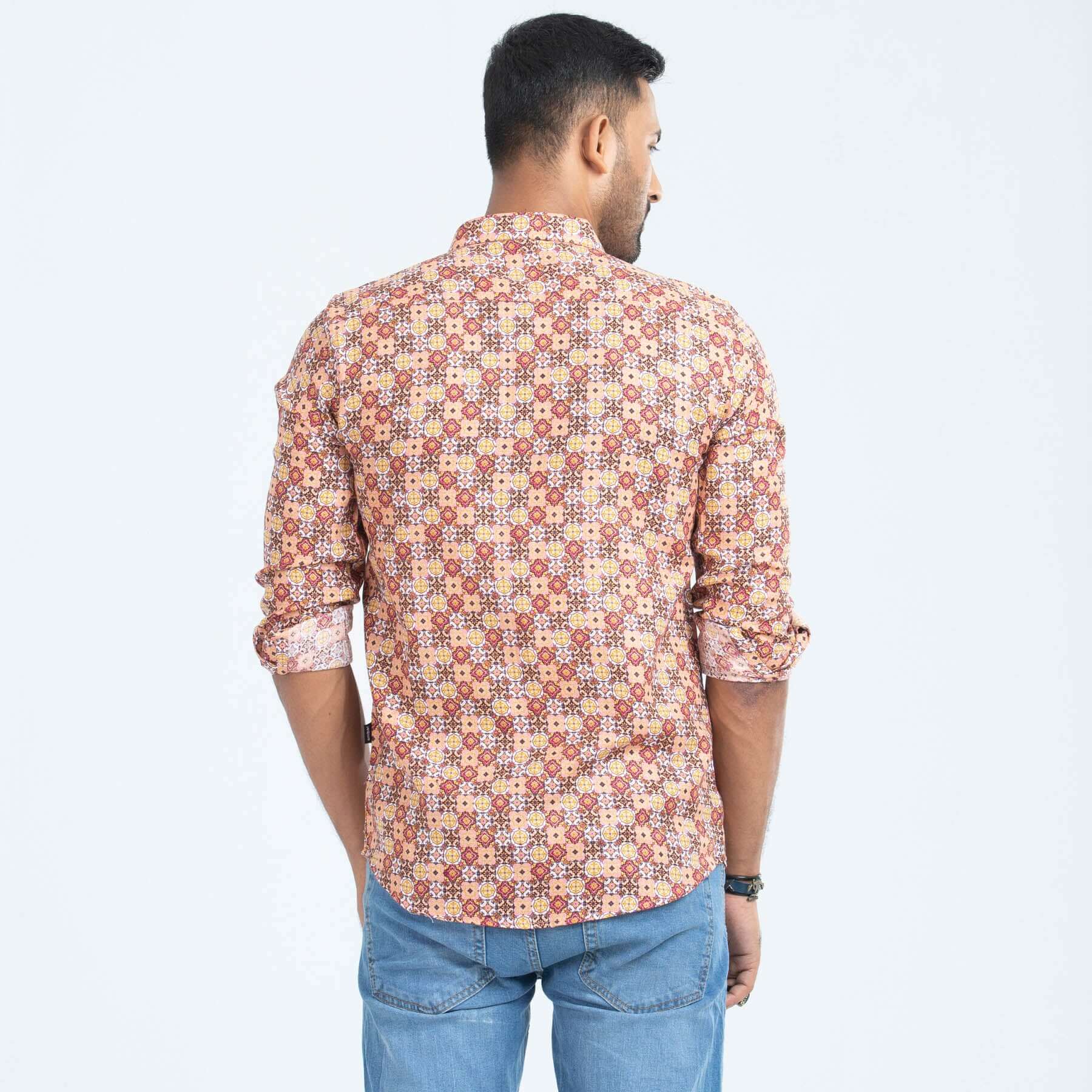 Brick color Check Mixed Cotton Fitted Shirt | Shirt For Men