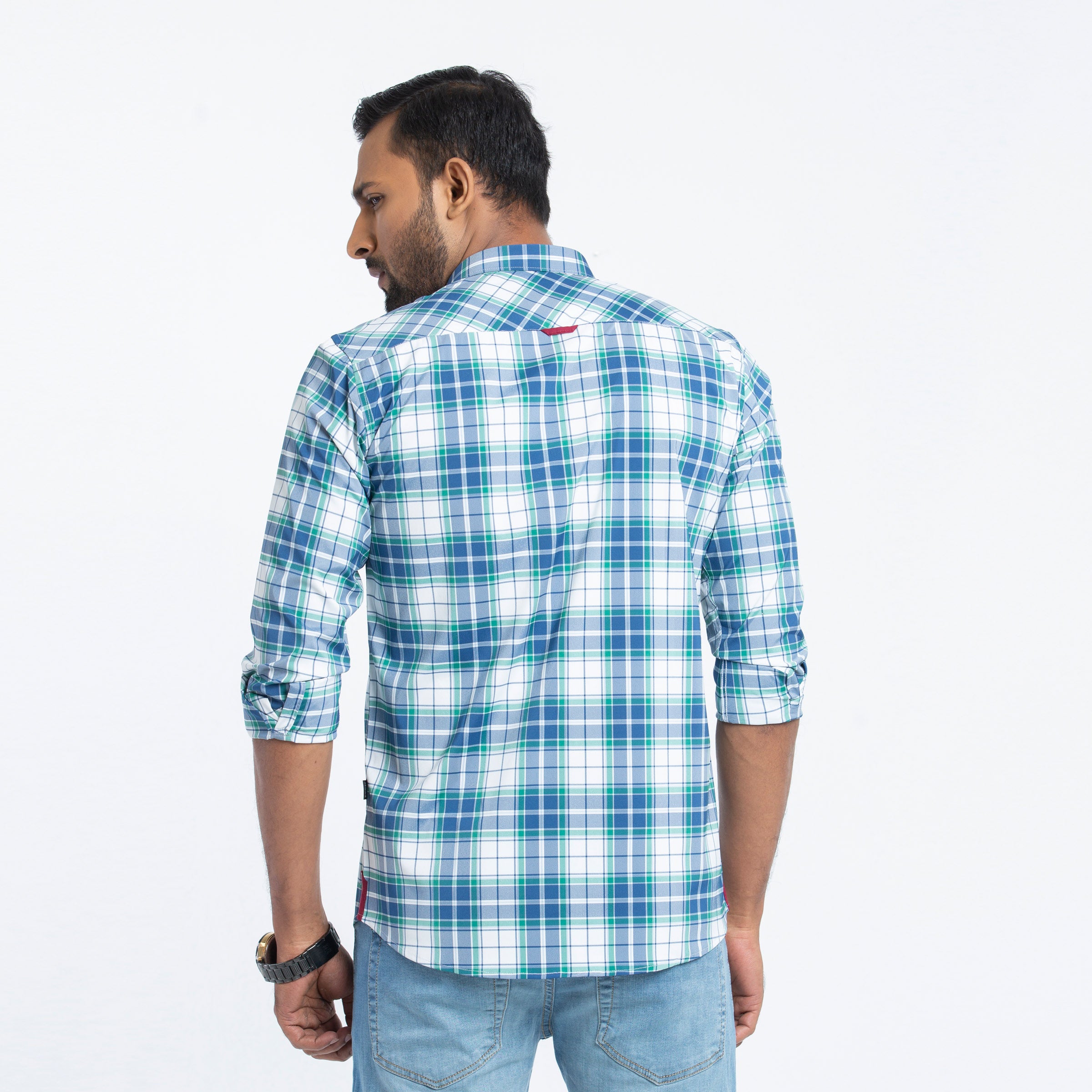 Pest color Check Cotton Mixed Fitted Shirt | Shirt For Men