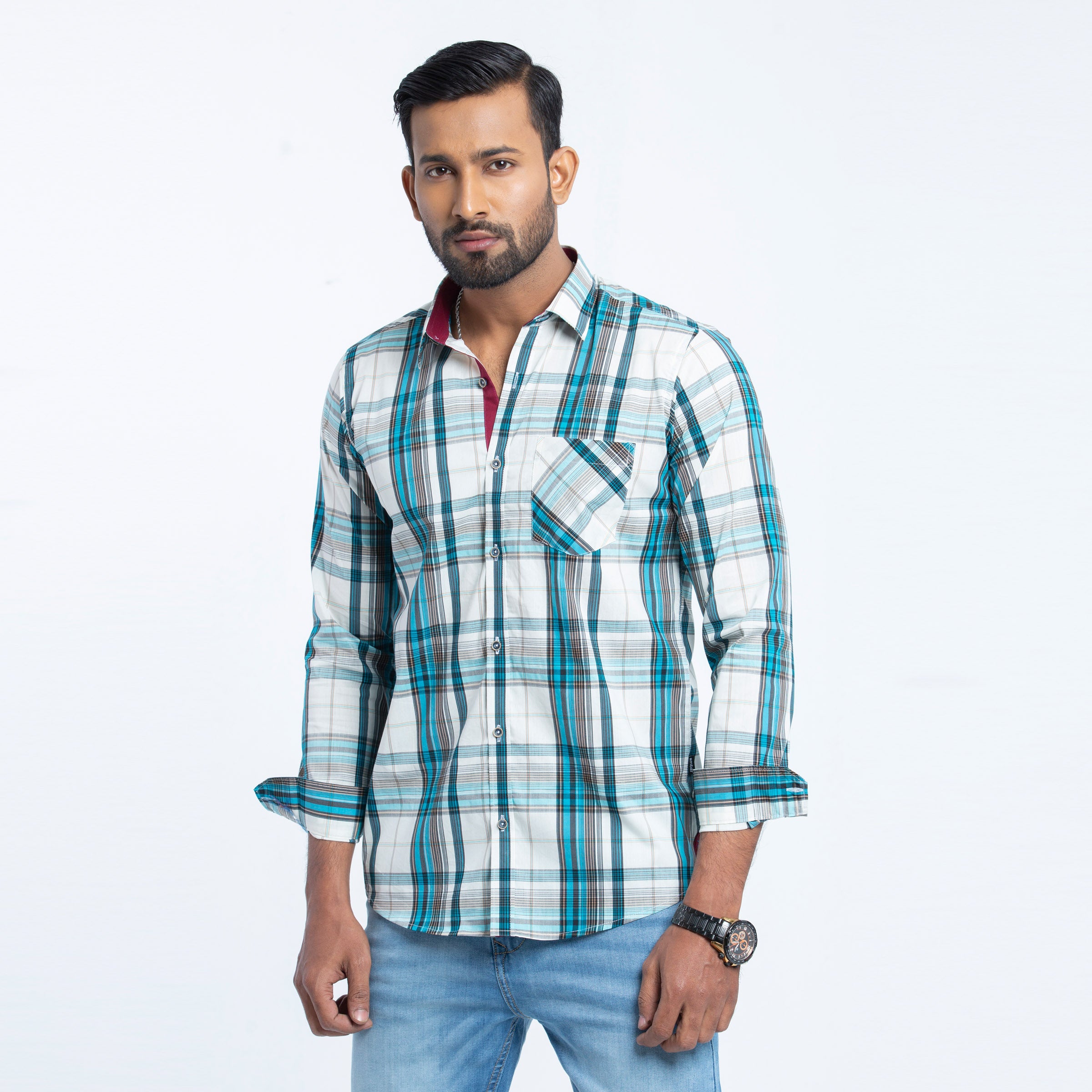 Pest Check Cotton Fitted Shirt | Shirt For Men