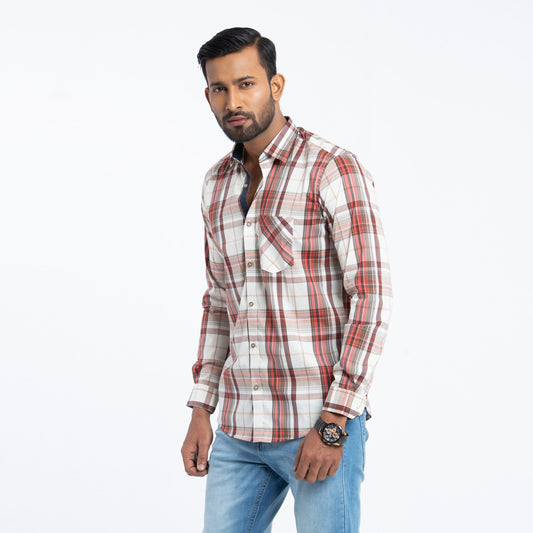 Light Maroon Check Cotton Fitted Shirt | Shirt For Men