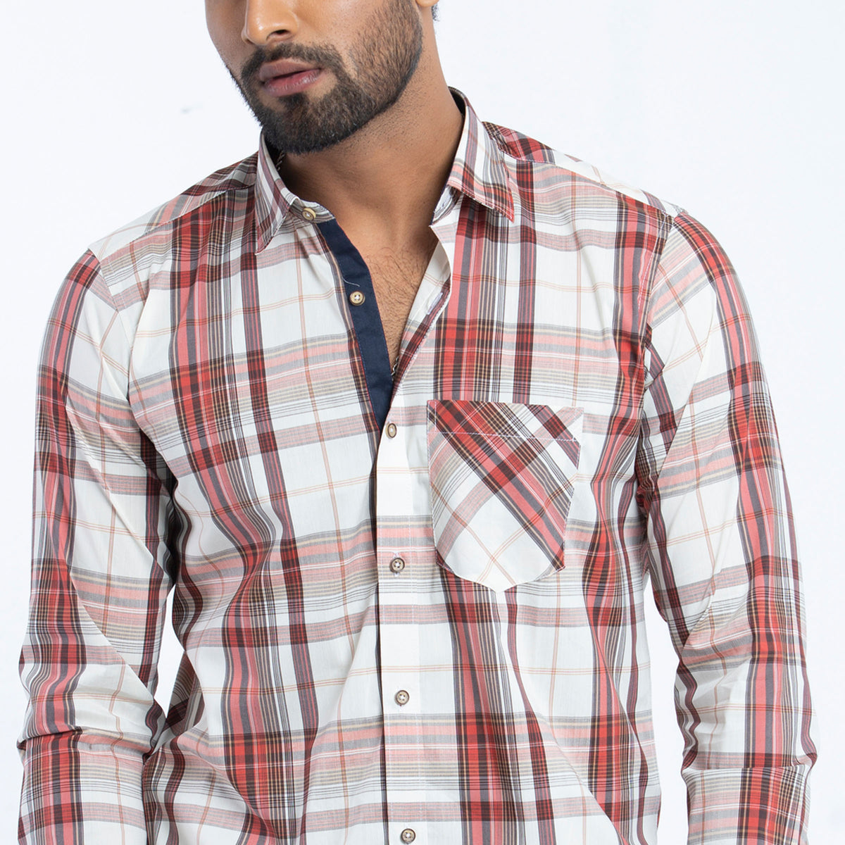 Light Maroon Check Cotton Fitted Shirt | Shirt For Men