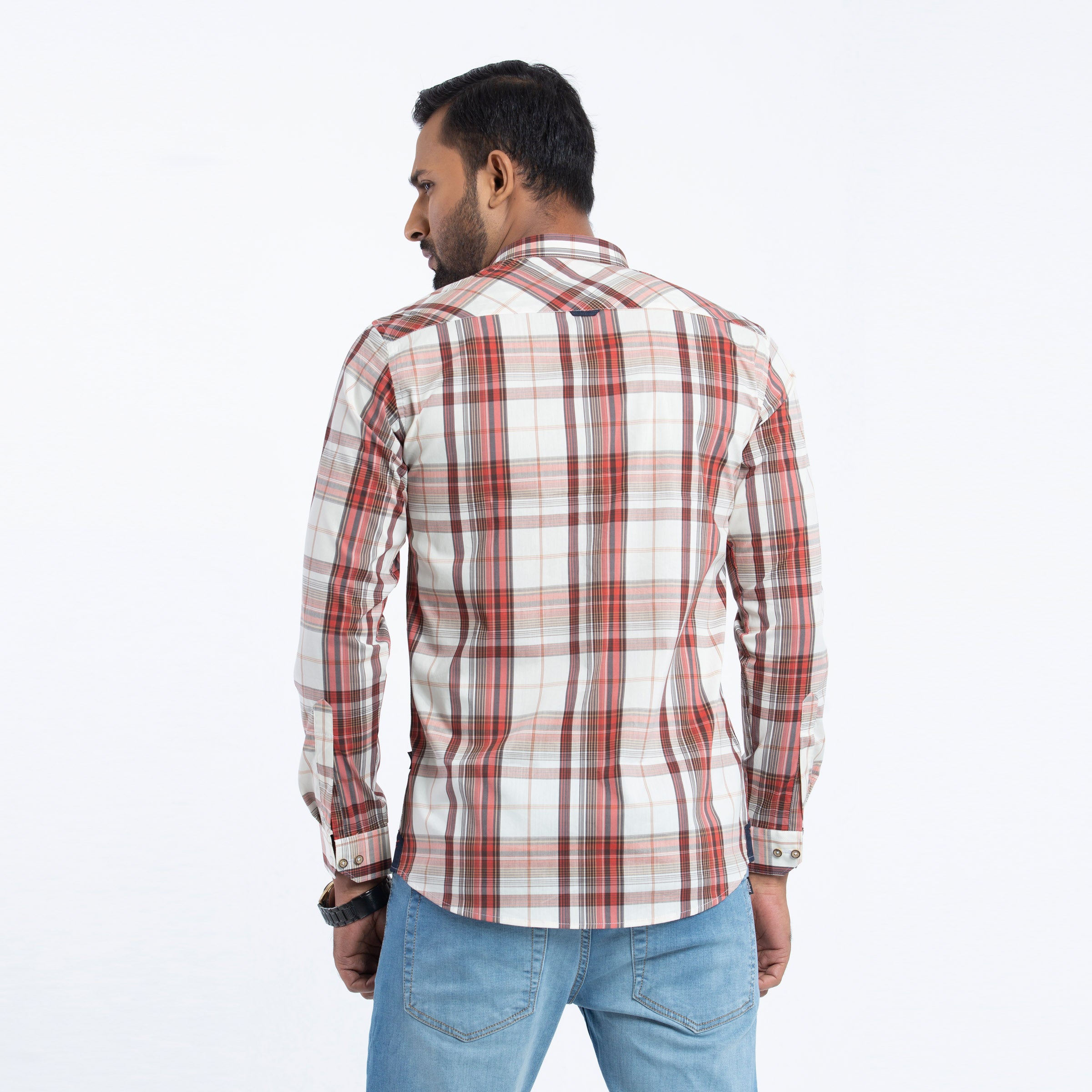 Light Maroon Check Cotton Fitted Shirt | Shirt For Men