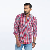 Red Check Cotton Fitted Shirt | Shirt For Men