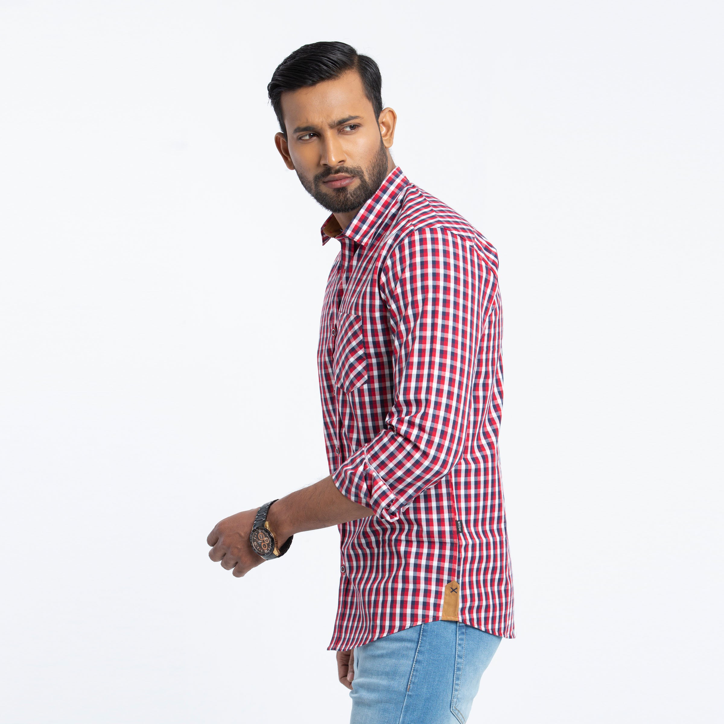 Red Check Cotton Fitted Shirt | Shirt For Men