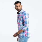 Blue Check Cotton Mixed Fitted Shirt | Shirt For Men
