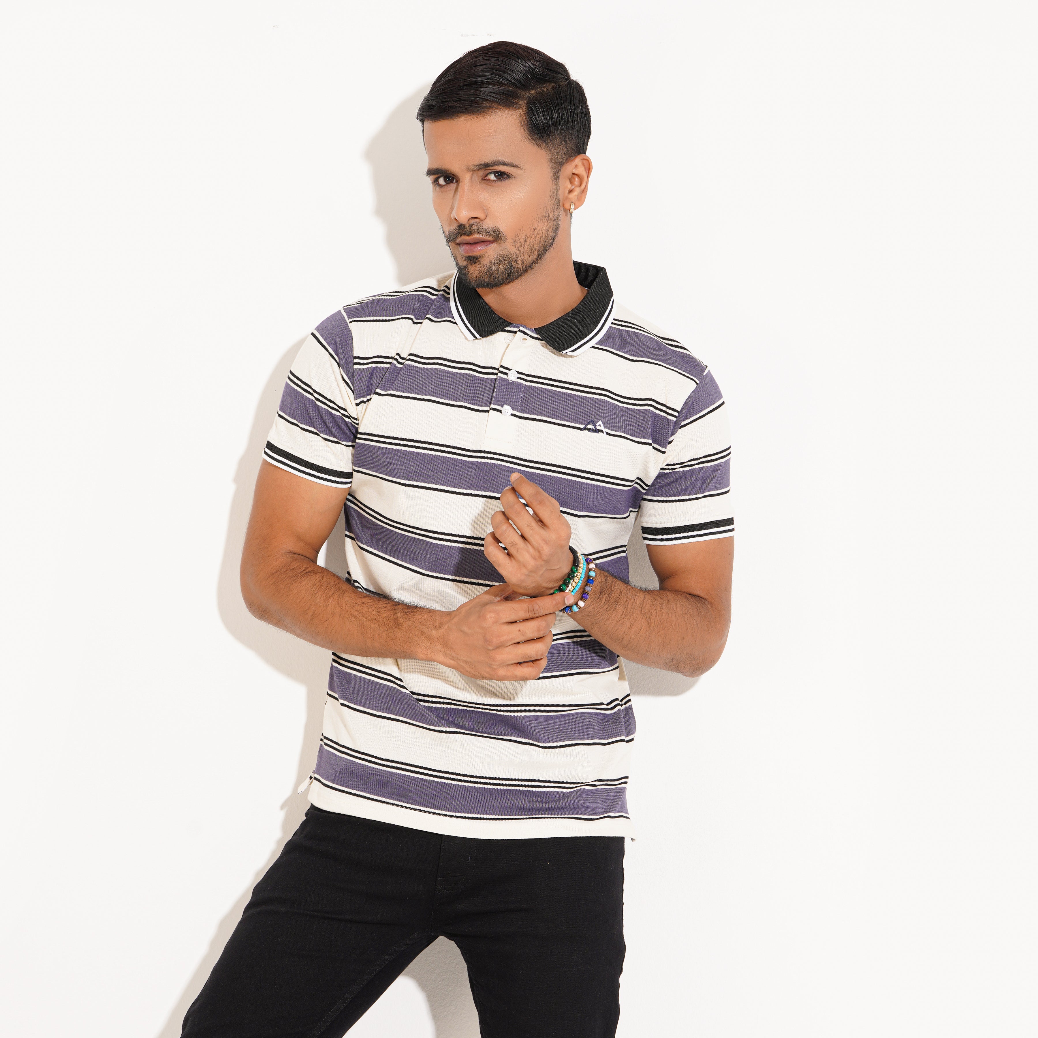 Polo Shirt for Men | Gray & White Stripe Polo