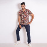 Short Sleeve Cotton Fitted Shirt | Maroon Print