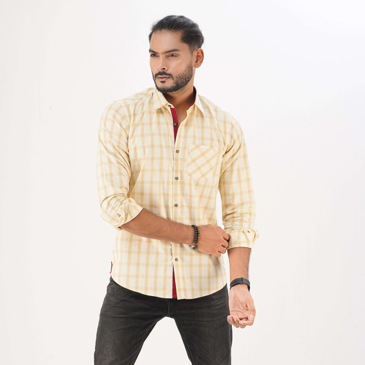  Light pink Check Mixed Cotton Fitted Shirt | Shirt For Men