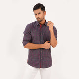 Maroon Check Mixed Cotton Fitted Shirt | Shirt For Men
