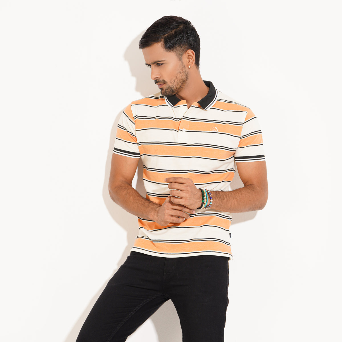  Polo Shirt for Men | Orange & White Stripe Polo