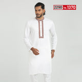 White Slim Fit Embroidered Panjabi