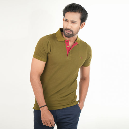 Olive Color Contrast Polo