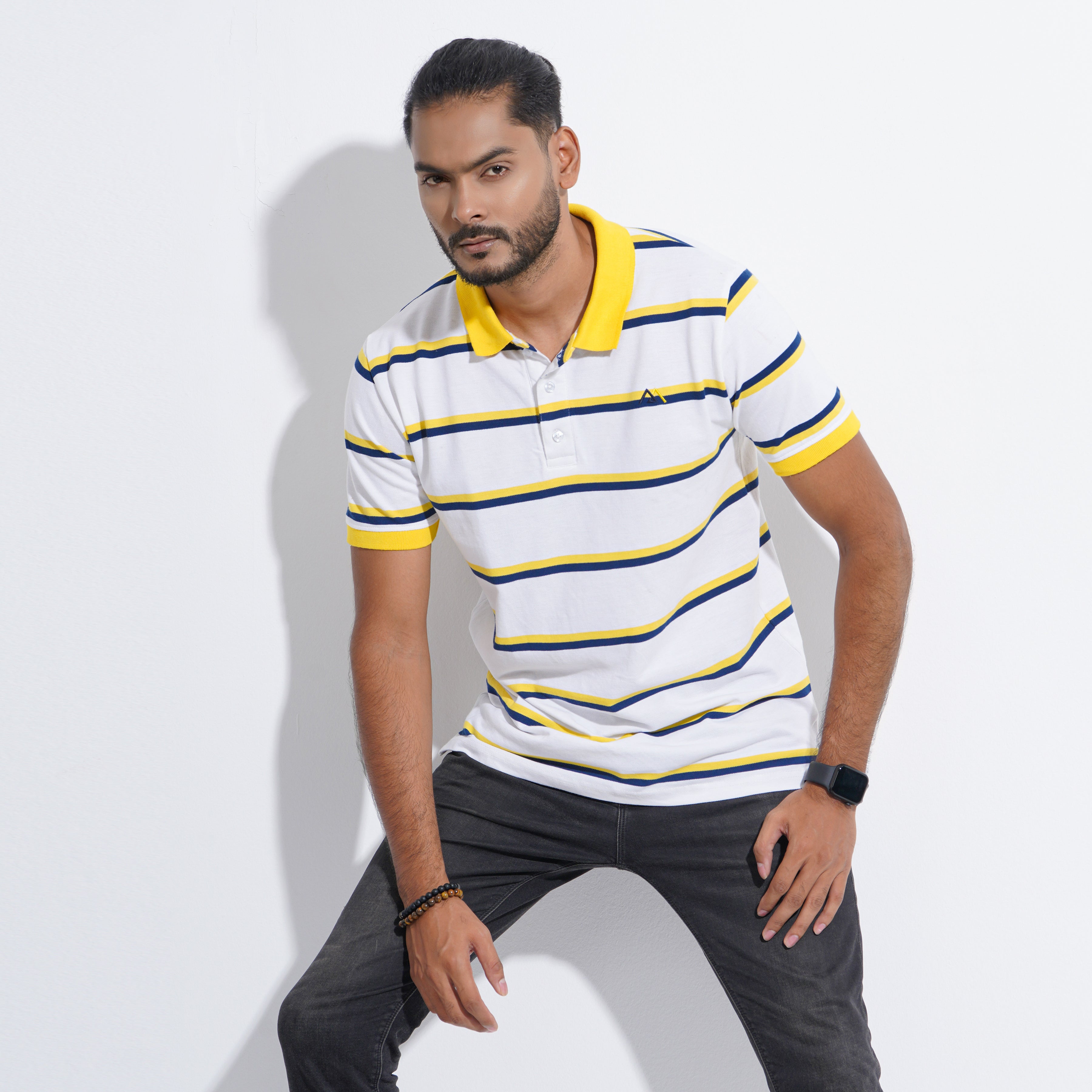 Polo Shirt for Men | Navy & Yellow Stripe Polo