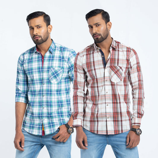 Combo Check Cotton Mixed Fitted Shirt | Shirt For Men