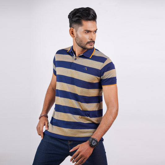 Blue Biscuit Stripe Polo for Men