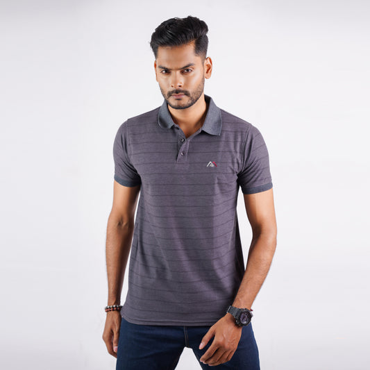 Polo Shirt for Men | Deep Ash Self Stripe Polo For Men