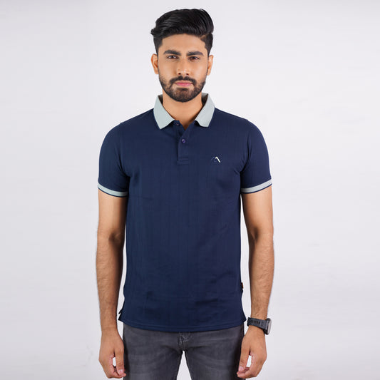 Polo Shirt for Men | Navy Blue Self Stripe Polo For Men