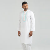  White Semi Fit Embroidered Panjabi