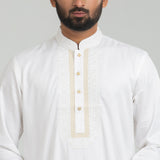 White Slim Fit Embroidered Panjabi