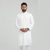 White Slim Fit Embroidered Panjabi