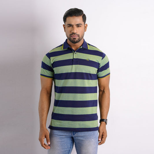Blue Green Stripe Polo for Men