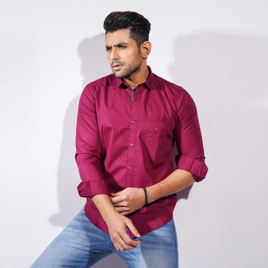 Cotton Fitted Shirt | Maroon