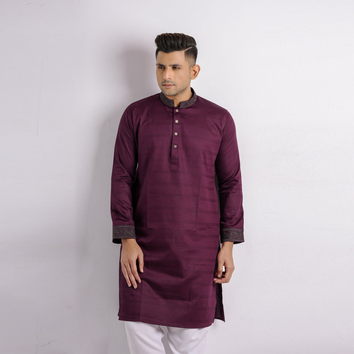 Dark Purple Embroidery Panjabi