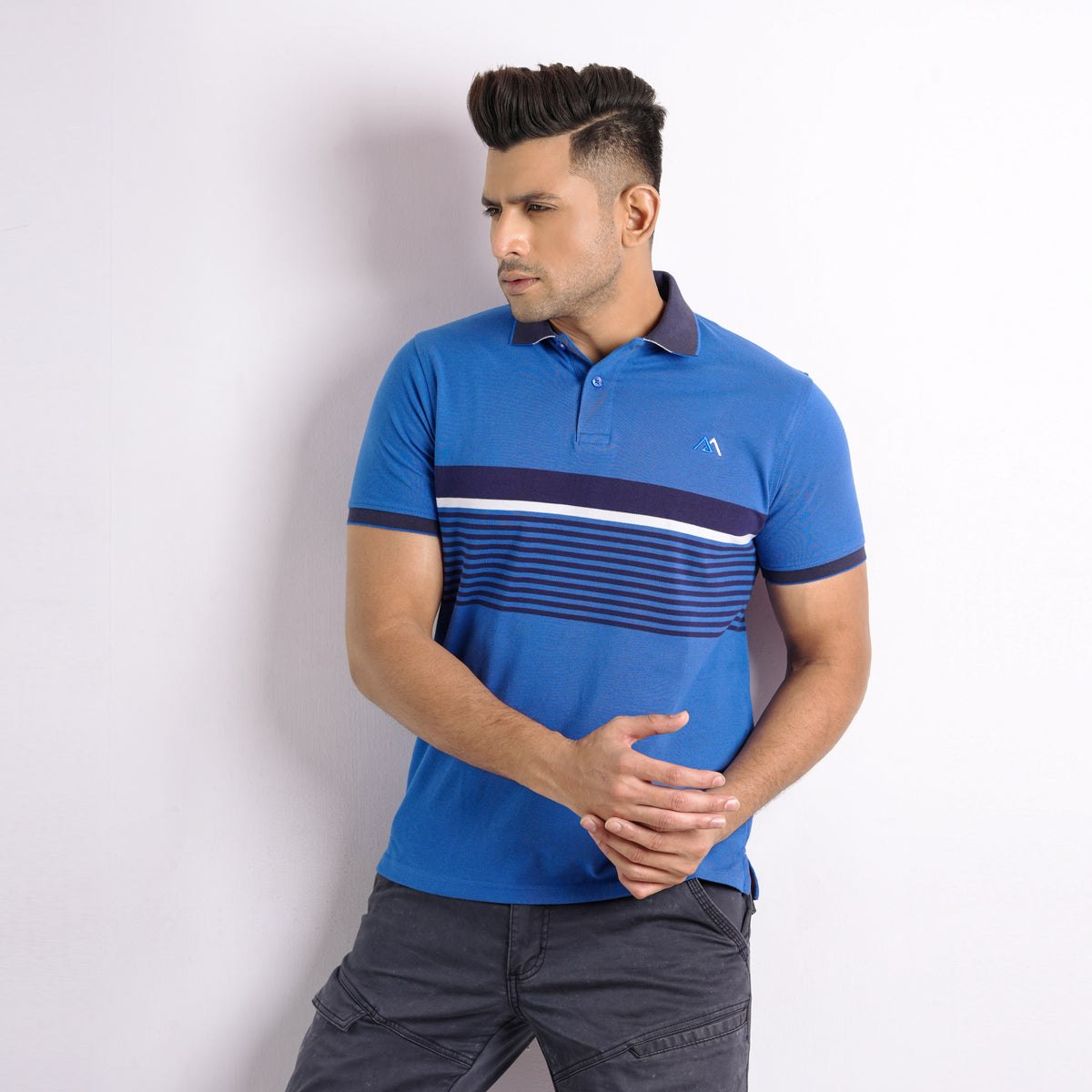 Deep Blue Polo Stripe for Men