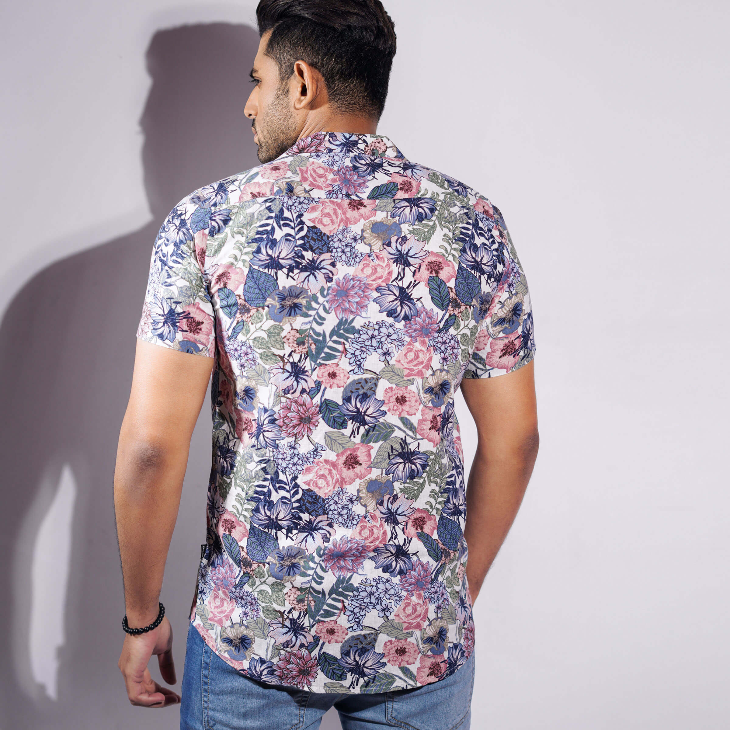 Short Sleeve Cotton Fitted Shirt | Blue Multi Color