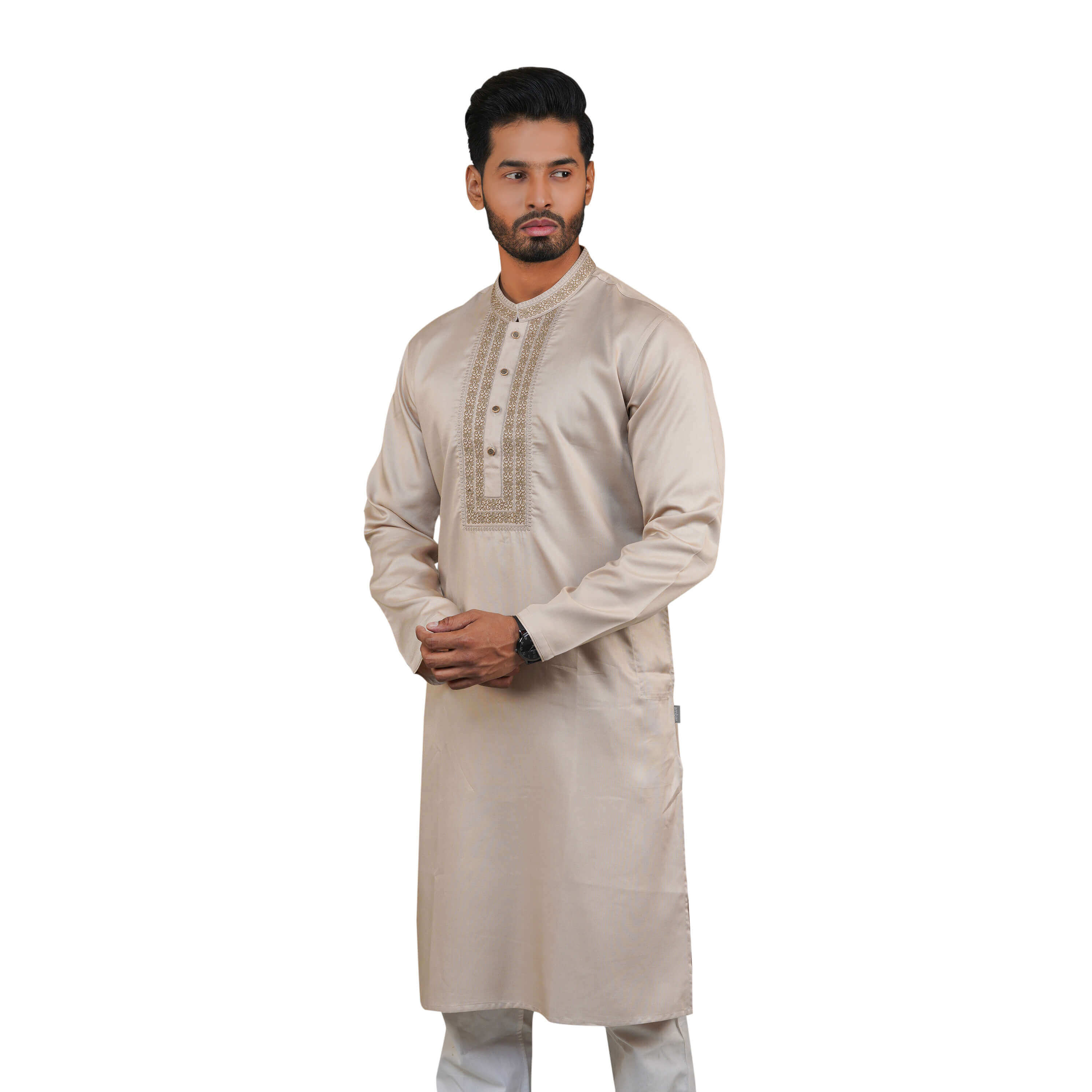 Biscuit Slim Fit Embroidered Panjabi